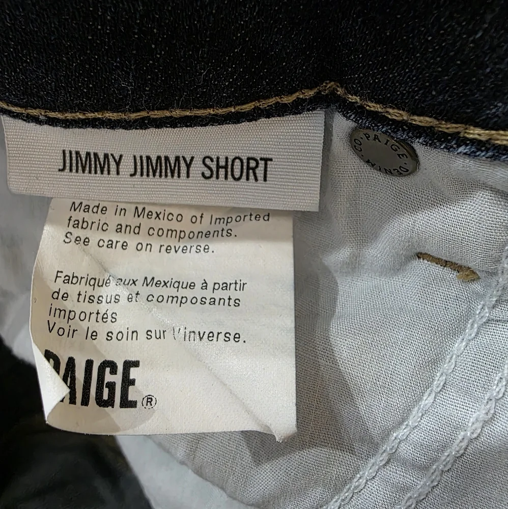 Paige Jimmy Jimmy Dark Blue 5 Pocket Denim Stretch Shorts w/Whiskering. 28.